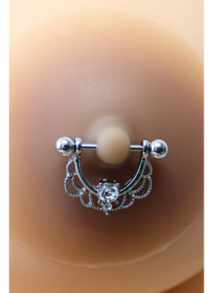 Paire de cache-tétons piercing barre demi-anneau faux diamant peau métisse - XP008M